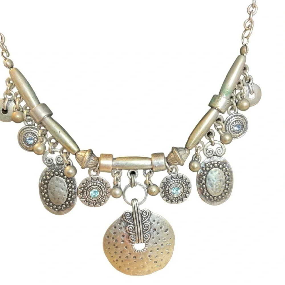 Silver Tone and Blue Rhinestone Metal 21
